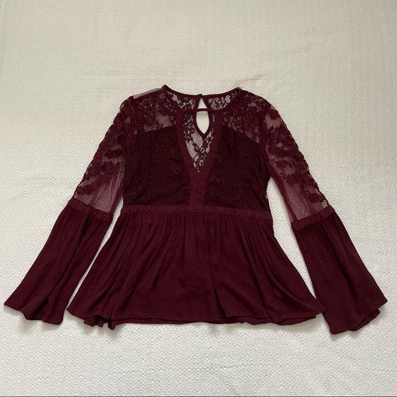 aeo embroidered mesh bell sleeve top - Picture 3 of 10